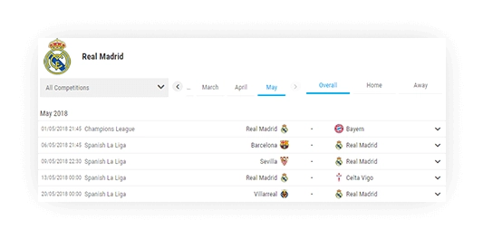 soccer team schedule filtering fixture with data 1