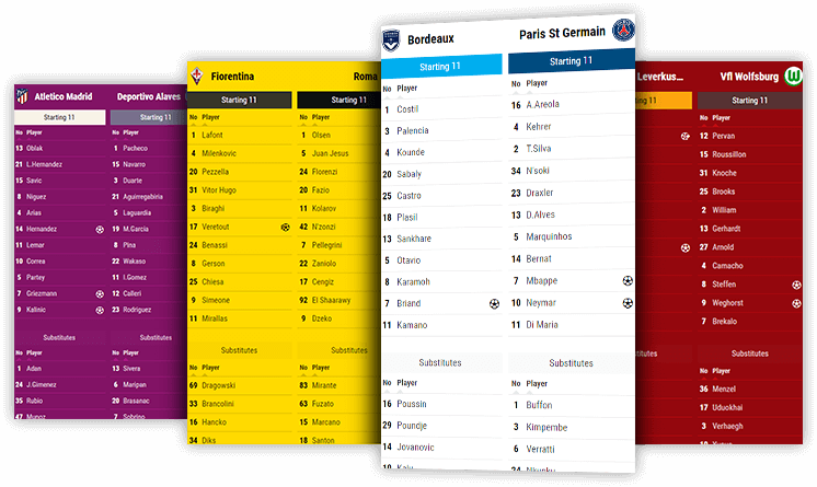 Soccer Lineups Widget, Substitutes Data API XML Feed